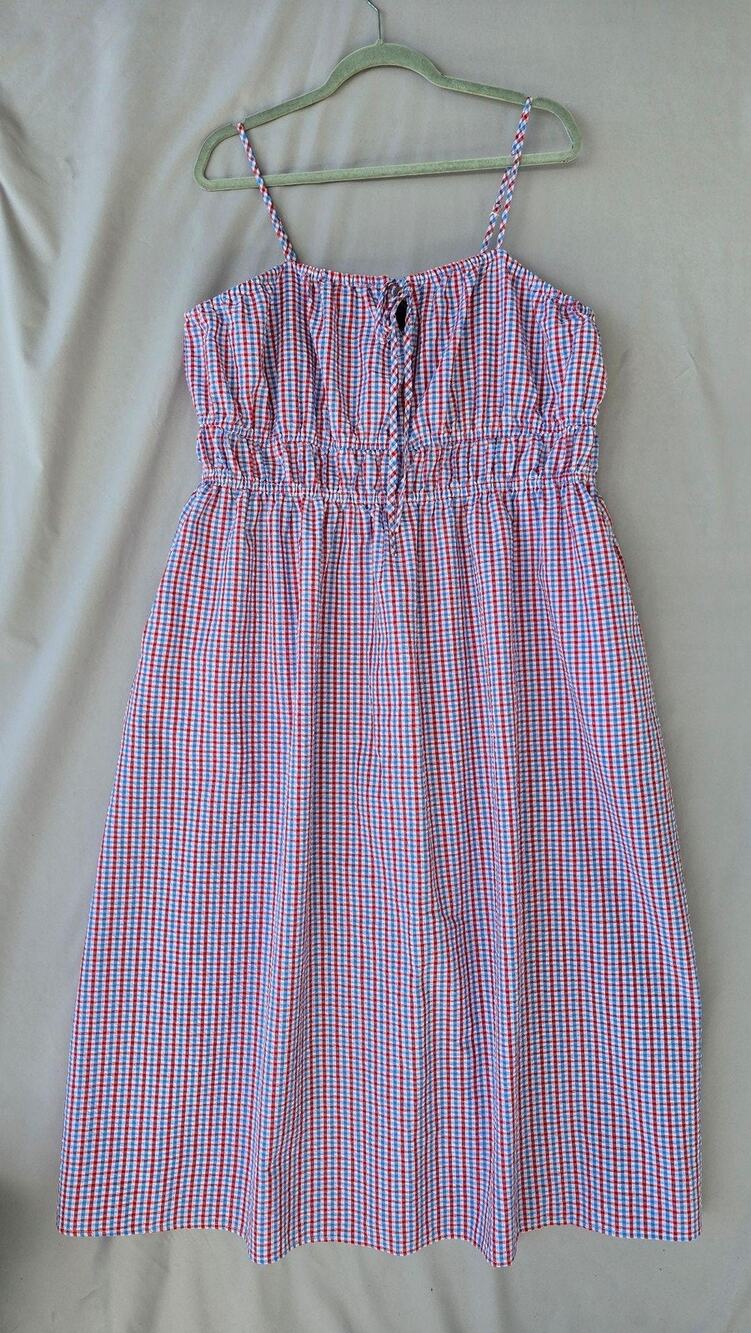 Milkmaid Dress Universal Thread Womens XL Red Blue Plaid Strappy Sundress
